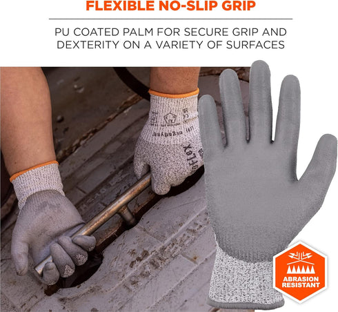Ergodyne ProFlex 7030 Cut Resistant Work Gloves, ANSI A3, PU Coated Palms for Flexible No Slip Grip, Abrasion Resistant, 13g,Gray, 2X-Large...