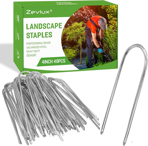 Garden Stakes 4 Inch 40pcs 11 Gauge Irrigation Tubing Stakes, U Shape Heavy Duty Galvanized Landscape Staples for Tube, Lawns, Weed Barriers, and ...