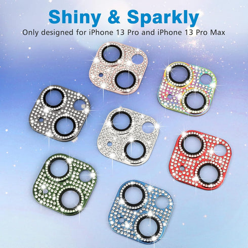 for iPhone 13 & iPhone 13 Mini Camera Lens Protector, Bling 3D Rhinestone Sparkle Diamond 9H Tempered Glass Camera Cover Anti Scratch Shockproof M...