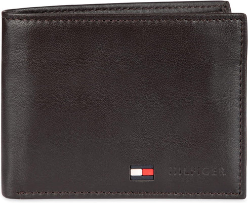 Tommy Hilfiger Men's Leather Wallet - Thin Sleek Casual Bifold with 6 Credit Card Pockets and Removable ID Window, British Brown...