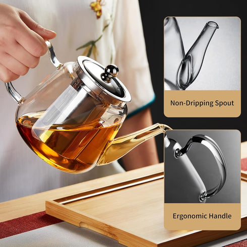 Glass Tea Pot with Infuser, Heat Resistance Borosilicate Glass Tea Kettle for Stovetop Safe, 30 FL OZ...
