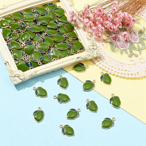 DanLingJewelry 100 pcs Green Lemon Enamel Charm Fruit Charms Gold Plated Pendants for Bracelets Jewelry Making...