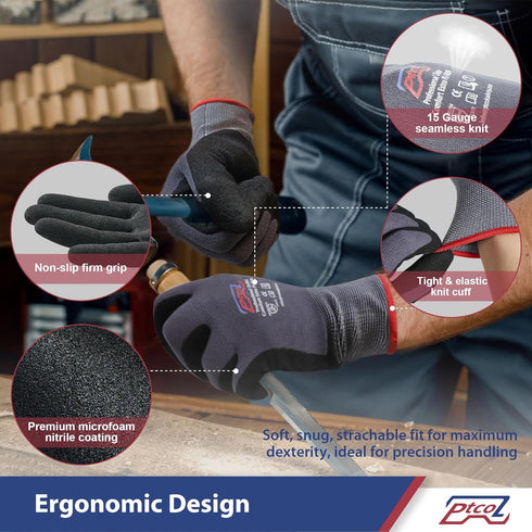 Safety Work Gloves Micro-Foam Nitrile Coated-6 Paris, Seamless Knit Touchscreen Nylon Gloves, with Black Nitrile Grip, for Warehouse, Home Improve...