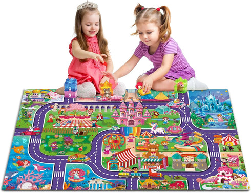 Oriate Kids Toy Dream Play Mat, Princess Castle Girls Pink Kids Playmat, Parent-Kid Interaction Pretend Game Mat for Playroom Classroom Bedroom Fl...