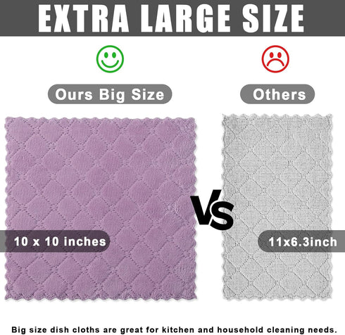 Homaxy 12 Pack Kitchen Dish Cloths (10 x 10 Inches, Purple), Super Soft and Absorbent Coral Velvet Dish Towels, Nonstick Oil Fast Drying Microfibe...