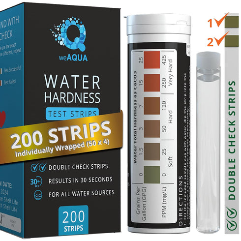 Water Hardness Test Kit - 200 Hard Water Test Strips with DoubleCheck, Sample Cup and Individually Wrapped...