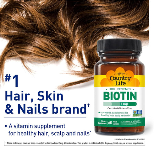 Country Life - Biotin High Potency, 5 mg - 60 Vegan Capsules...