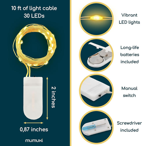 MUMUXI Battery Operated LED Fairy Lights, 16 Pack, 10ft Warm White, Waterproof, Energy Efficient, Indoor Outdoor Usage...
