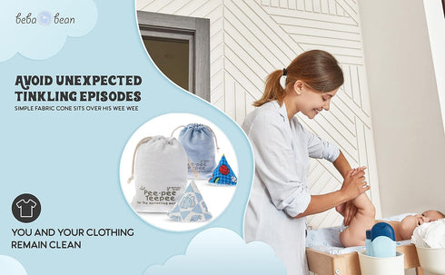 Pee Pee Teepee Elephant Blue with Laundry Bag 5 Pieces Baby boy Pee Shield Babyboy Essentials peepeeeteepee Baby boy Teepee Pee Shield Pee Covers...