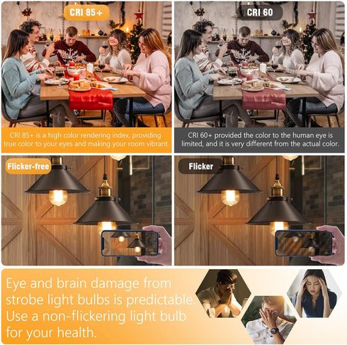 hansang E26 Edison Light Bulbs Dimmable 2700K Warm White, Vintage Edison Bulbs 60 Watt Equivalent LED, 6W Filament Light Bulbs CRI 85+, ST58 LED B...