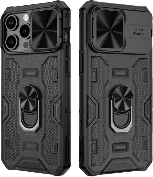 VEGO for iPhone 15 Pro Max Case, iPhone 15 ProMax Kickstand Case with Slide Camera Cover Built-in 360° Rotate Ring Stand Magnetic Shockproof Phone...