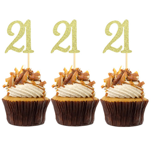 24 PCS 21st Cupcake Toppers - Anniversary or Birthday Cupcake Picks Party Decoration Supplies | Gold 21st...