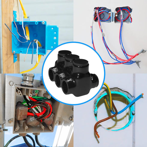 OHLECTRIC Black insulated Connector - Dual Side Entry - 3 Port - 2-14" Wire Range - Slotted Hex Screw - Pre-Filled with Oxide Inhibitor - Rubber V...