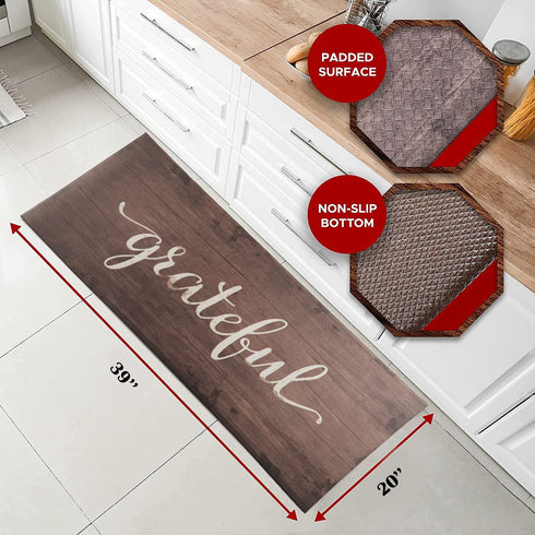 J&V TEXTILES Anti Fatigue Kitchen Mat for Floor, Embossed Themed Cushioned Kitchen Runner Rug Mat, Non Slip, Easy Wipe Clean, 1/2 Inch Thick (20x3...