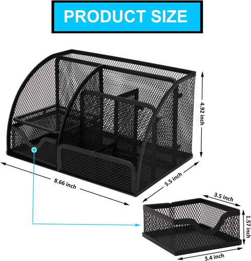 Desk Organizer, Office Supplies Desk Organization Accessories Pen Holder Organizers Set Multi-Functional Mesh Storage Caddy with 6 Compartments + ...