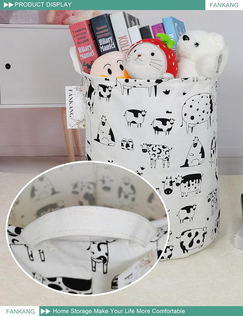 FANKANG Storage Basket, Nursery Hamper Canvas Laundry Basket Foldable with Waterproof PE Coating Large Storage Baskets for Kids Boys and Girls, Of...
