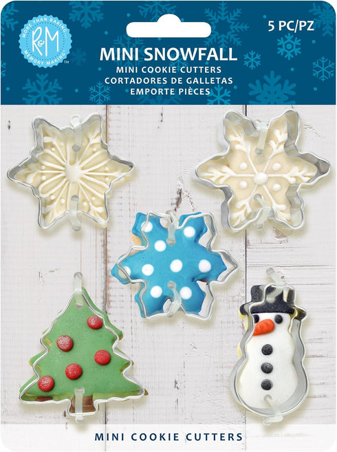 R&M International Mini Snowfall Cookie Cutters, Snowman, Tree, 3 Snowflakes, 5-Piece Set...
