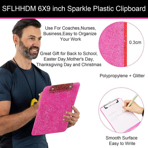 A5 Size Clipboards,Glitter Clipboard with Low Profile Clip,Sparkle Plastic Clipboard,Cute Hanging Clipboard for Office Supplies Clipboards for Kid...