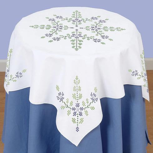 Jack Dempsey Needle Art Cross Stitch Floral Embroidery Tablecloth, 35" x 35", White......