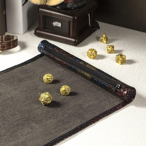 DNDND Dice Mat and Storage, 2 in 1 Dragon Scale Scroll PU Leather with Velvet for Table Games Dungeons and Dragons DND D&D (Dragon Scale)...