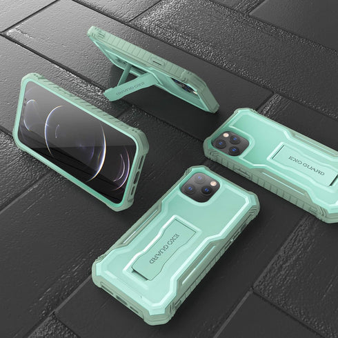 ExoGuard Compatible with iPhone 12 Pro Max Case, Rubber Shockproof Full-Body Cover Case Built-in Screen Protector with Kickstand for iPhone 12 Pro...
