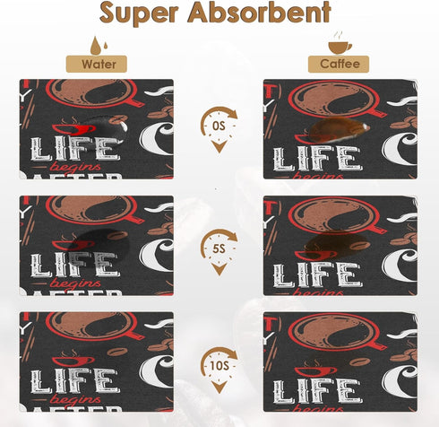 Coffee Mat for Countertops, Funny Abstract Cartoon Red Dish Drying Mat 2 Pcs for Kitchen Coffee Bar Accessories, Coffee Maker Espresso Machine Dis...
