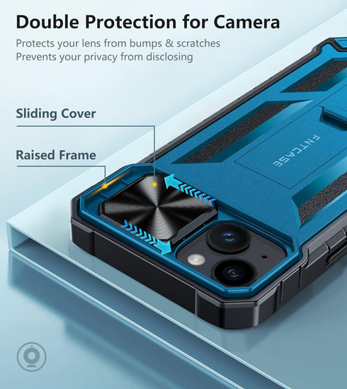 FNTCASE for iPhone 15 Plus Case: Heavy Duty Shockproof Cover with Kickstand | Rugged Military Grade Drop Proof Protection Matte Textured TPU Prote...