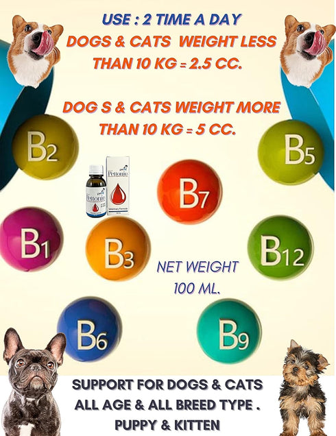 PETTONIC 100 ML. Tonic Pet Booster Liquid Dog Blood Support Iron Supplement for Dogs & Cats Puppies Kitten Food Multi Vitamins Folic B6 B12 Promot...