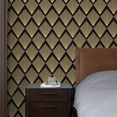 Black Geometric Wallpaper Peel and Stick Modern Contact Paper for cabinet Boho Black and Gold Wallpaper for bedroom Self Adhesive Removable Wallpa...