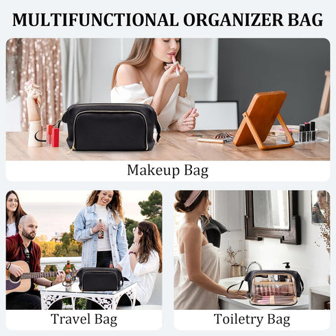 Small Makeup Organizer Bag PU Leather Makeup Bags - Portable Waterproof Travel Makeup Bag,Wide-open Cosmetics Organizer Case,Makeup Brush Travel P...