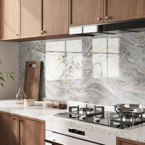 Grey Gold Marble Contact Paper Countertops 17.71"x120" Glossy Marble Wallpaper Peel and Stick for Kitchen Counter Top Cover Bathroom Camper Counte...