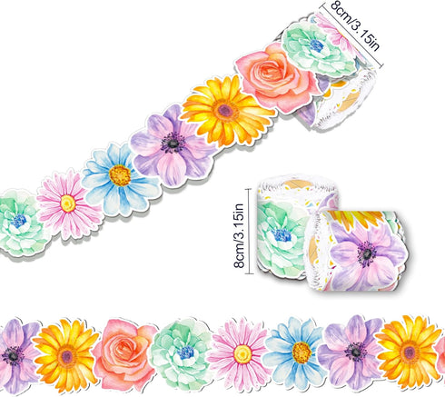 67.9 Ft Painted Flowers Bulletin Board Borders Die-Cut Bulletin Borders Painted Flowers Shape Rolled Bulletin Board Trim Sticker for School Classr...