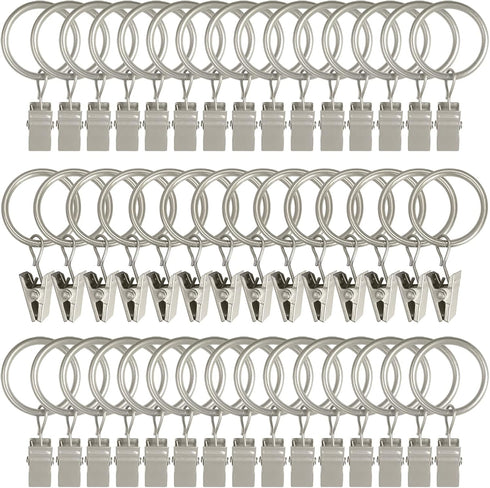 44 Pack Metal Curtain Rings with Clips, Drapery Clips with Rings, Drapes Rings 1 in I D, Fits Diameter 6/8 in Curtain Rod, Matte Silver...