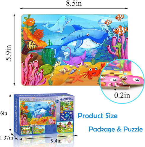 Puzzles for Kids Ages 3-5, Wooden Jigsaw Puzzles 24-30 Pieces for Toddler Children Learning Educational Puzzles 3 4 5 6 Year Toys for Boys and Gir...