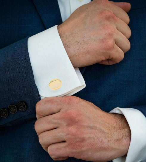 14K Gold Plated Oval Cufflinks for Men Lady In Gift Case Hand Polished Men's Cufflinks Jewelry Set for Wedding Party Anniversary Business Events T...