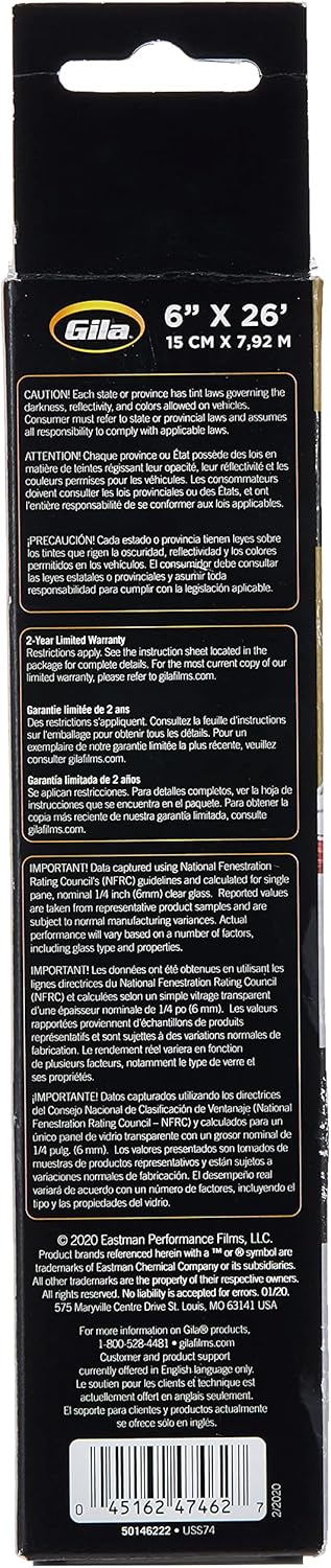 Gila Heat Shield Plus 20% VLT Rear Window Tint, 6in x 26ft...