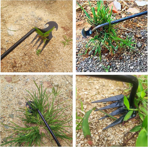 Stainless Weeding Artifact Uprooting Weeding Tool, Weed Puller Tool 4 Teeth Dual Purpose Forged Weed Puller, Multifunctional Manual Weeders for Ga...