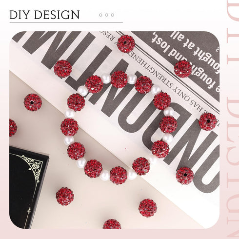 150 pcs 10mm Rhinestone Beads for Crafting, Dark Red Shiny Round Shamballa Disco Beads Bulk, Fancy Sparkle Crystal Clay Bead for Necklace Bracelet...
