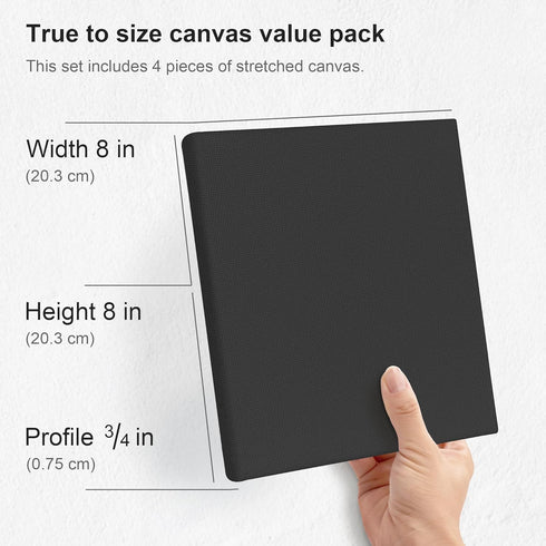 PHOENIX Black Stretched Canvas, 8x8 Inch/4 Pack - 3/4 Inch Profile, 8 Oz Quadruple Gesso Primed 100% Cotton Blank Black Canvases for Acrylic, Oil,...