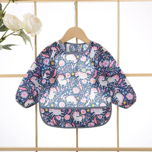 5pcs Set Long Sleeve Waterproof Bib Full Coverage Apron Bib Smock Toddler Bibs with Pocket 6-30 Months...