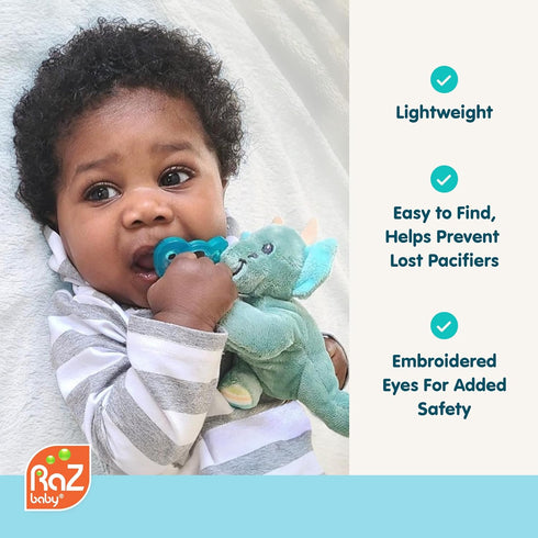 RaZbaby JollyPop Pacifier, Holder with Detachable Baby Pacifier, Stuffed Animal RaZbuddy, All Ages 0M+, 100% Medical Grade USA Made Silicone, Mach...