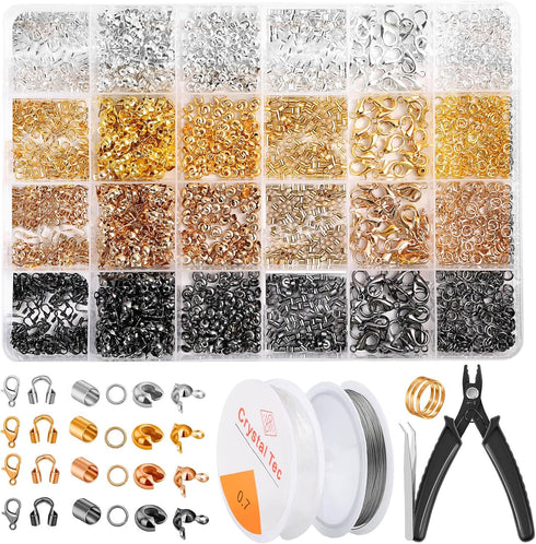 Acejoz 2160 Pieces Crimp Beads Kit for Jewelry Making, Knot Covers, Crimp Bead Covers, Crimp Tubes, Jump Rings and Wire Guardians with Crimping Pl...