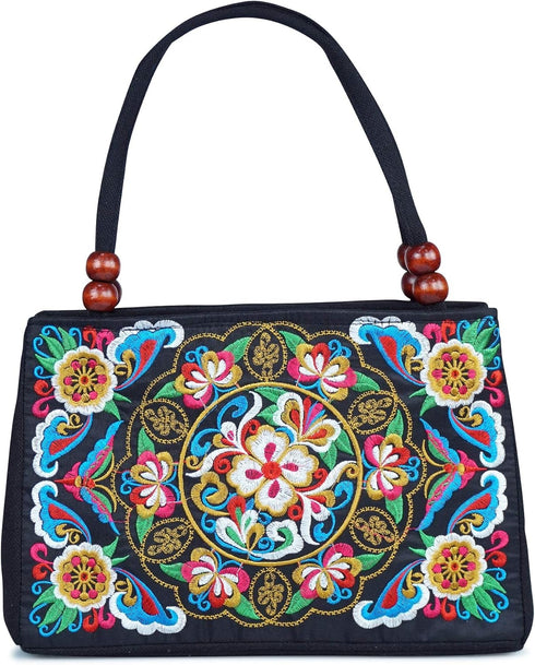 Jursccu Double-Sided Embroidery Totes Bag Travel Beach Bag Vintage Embroidery Ethnic Shoulder Bags...