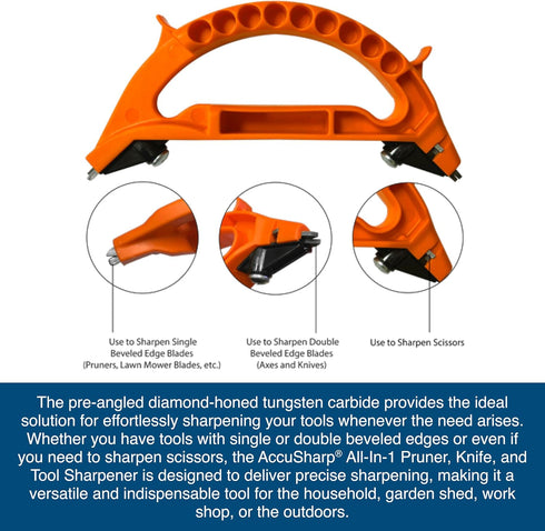 AccuSharp All-in-One Sharpener, All Purpose Sharpener for Knives, Scissors, Garden Tools, Sharpens & Restores Serrated Knives, Cleavers, Axes, Mac...