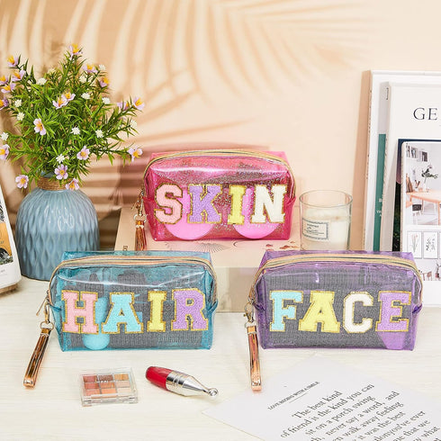 Amylove 3 Pcs Preppy Patch Bag Transparent Makeup Bag Beach Bag Accessories Waterproof Cosmetic Bags Portable Cosmetic Bag Travel Pouch for Women ...