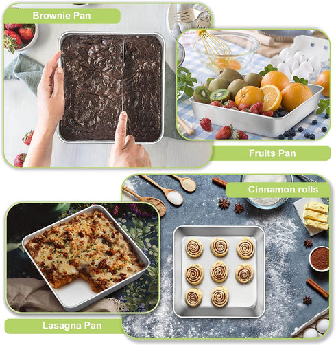 TeamFar Square Cake Pan, 9 Inch Stainless Steel Square Baking Roasting Pan for Cake Brownie Lasagna, Non-Toxic & Heavy Duty, One Piece Design & Sm...