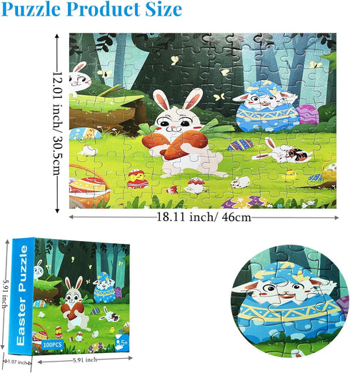 100 Piece Puzzles for Kids Ages 4-6-8 Rabbit Eggs Easter Decorations Jigsaw Floor Puzzles Gifts for Kids School Birthday Party Favors...
