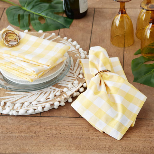 DII Checkered Tabletop Collection 100% Cotton, Machine Washable, Napkin Set, 20x20, Yellow, 6 Piece...