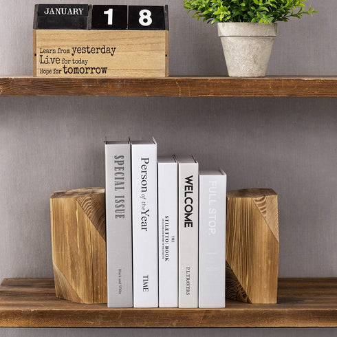 MyGift Rustic Burnt Solid Wood Geometric Style Bookends, Set of 2...