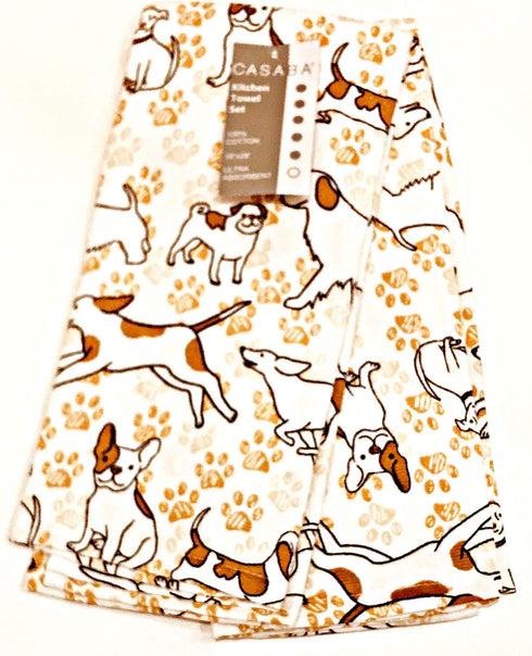 Casaba Dog Lover 2-pc. Matching Towel Set Adorable Dogs Pups with Paw Prints | 100% Cotton...